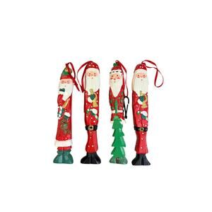 Vintage Hand Carved Wooden SANTA CLAUS Christmas Ornaments Folk Art Set Of 4